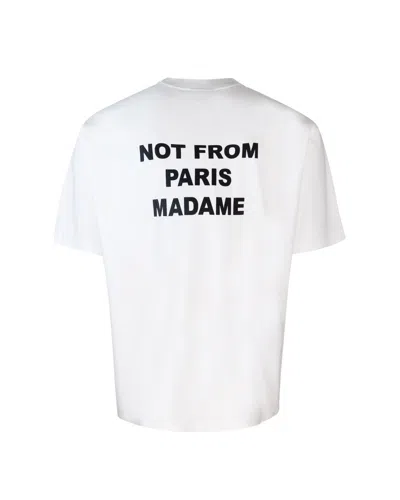 Drôle De Monsieur White Crewneck T-shirt With Slogan Print On The Front And Back In Cotton Man In White
