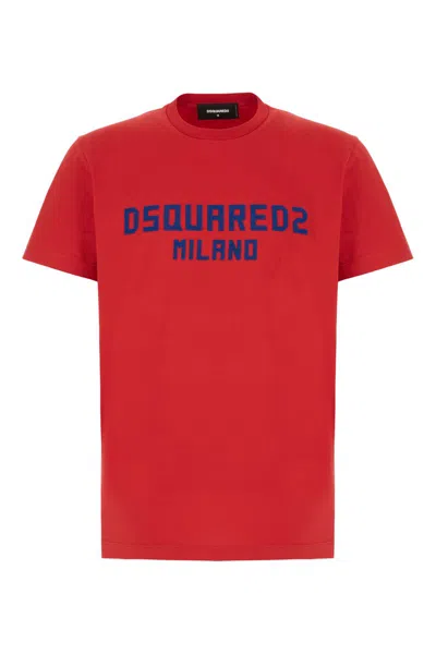 Dsquared2 Red Crewneck T-shirt With Logo Lettering On The Front