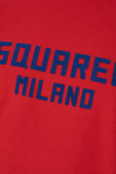 Dsquared2 Red Crewneck T-shirt With Logo Lettering On The Front