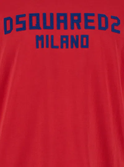 Dsquared2 Red Crewneck T-shirt With Logo Lettering On The Front