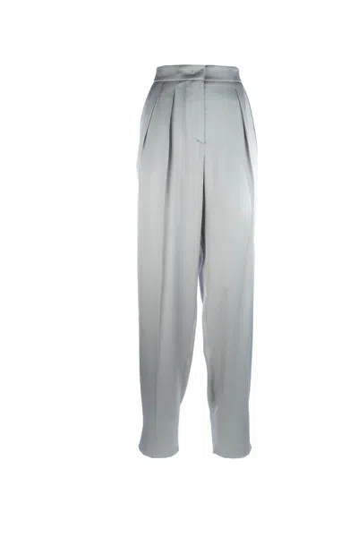 Giorgio Armani Textured Viscose Tapered-leg Pleated Trousers In Gray