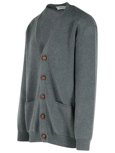 Golden Goose Micro-ribbed Cotton Cardigan In Gray