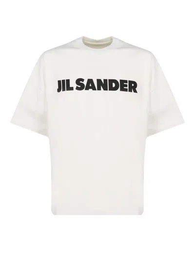 Jil Sander Logo T-shirt By . The Brand Presents A Minimalist Style That Is Appreciated Wor In Neutral