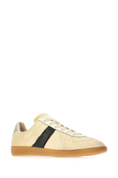 Maison Margiela Distressed Mixed Materials Replica Sneakers Black Vintage/yellow Vintage In Neutral