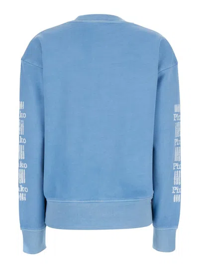 Pinko 'mindelo' Light Blue Sweatshirt With Logo Print On The Front And Sleeves In Blue