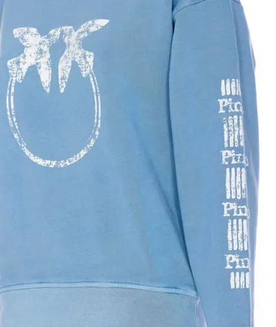 Pinko 'mindelo' Light Blue Sweatshirt With Logo Print On The Front And Sleeves In Blue