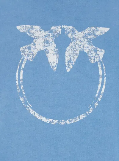 Pinko 'mindelo' Light Blue Sweatshirt With Logo Print On The Front And Sleeves In Blue