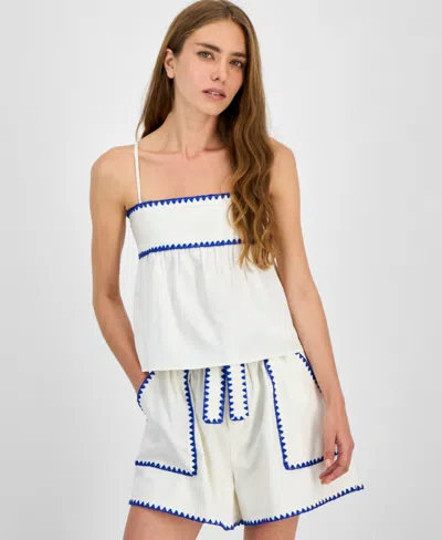 En Saison Donatella Cotton Linen Tank Top In White