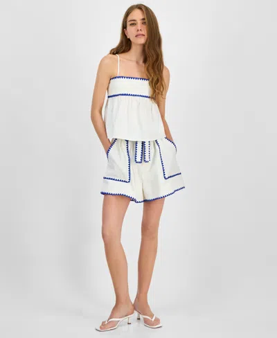 En Saison Donatella Cotton Linen Tank Top In White