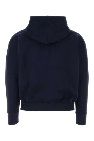 Saint Laurent Logo-embroidered Hooded Sweatshirt In Blue