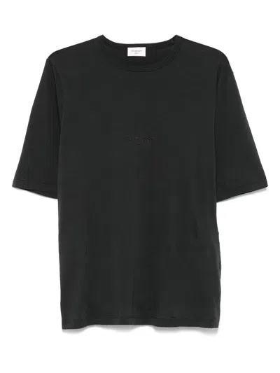 Saint Laurent Dark Grey T-shirt With Logo Lettering On The Front Tone-on-tone In Cotton Man In Animal Print