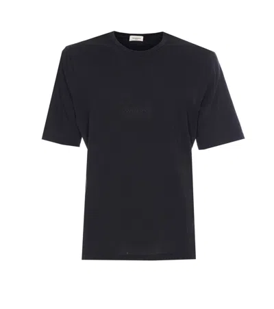 Saint Laurent Dark Grey T-shirt With Logo Lettering On The Front Tone-on-tone In Cotton Man In Animal Print