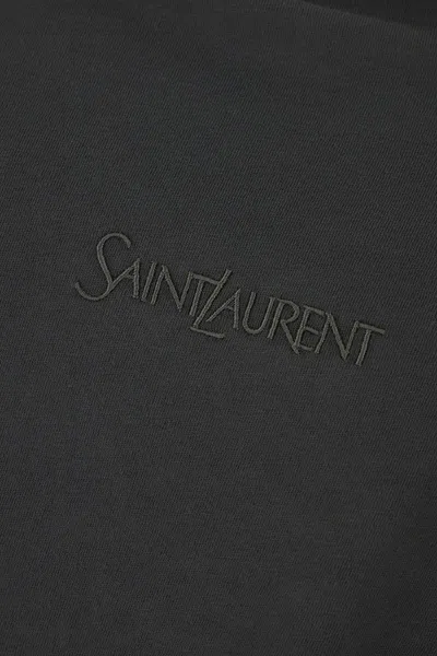 Saint Laurent Dark Grey T-shirt With Logo Lettering On The Front Tone-on-tone In Cotton Man In Animal Print
