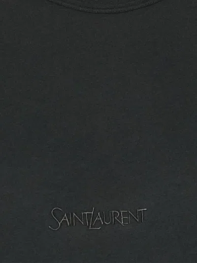Saint Laurent Dark Grey T-shirt With Logo Lettering On The Front Tone-on-tone In Cotton Man In Animal Print