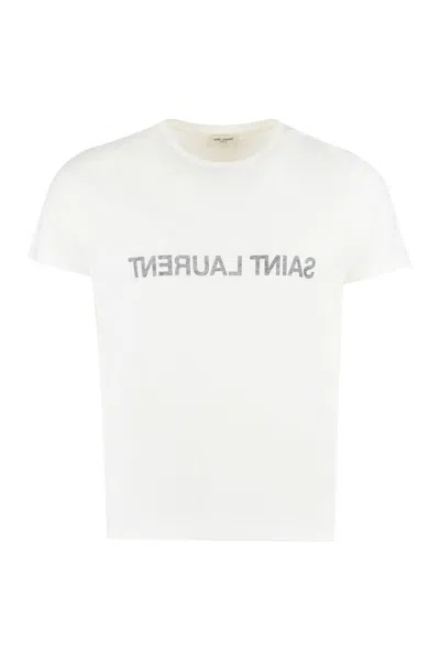 Saint Laurent Reverse Logo T-shirt 'naturel/noir' In White