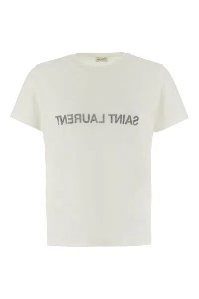 Saint Laurent Reverse Logo T-shirt 'naturel/noir' In White