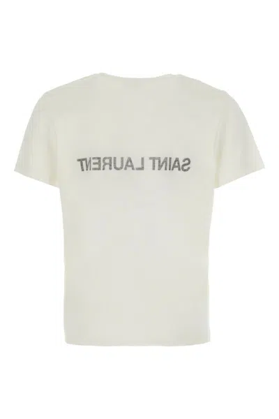 Saint Laurent Reverse Logo T-shirt 'naturel/noir' In White