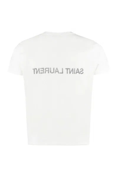 Saint Laurent Reverse Logo T-shirt 'naturel/noir' In White