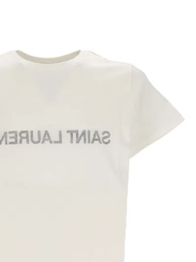 Saint Laurent Reverse Logo T-shirt 'naturel/noir' In White
