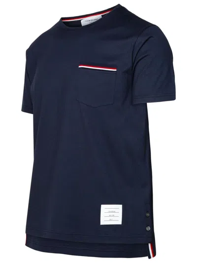 Thom Browne Maglietta In Jersey Di Peso Medio Con Tasca In Blue