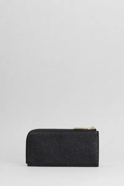 Thom Browne Black Grained Leather Zipped Wallet Wallets Black In Black
