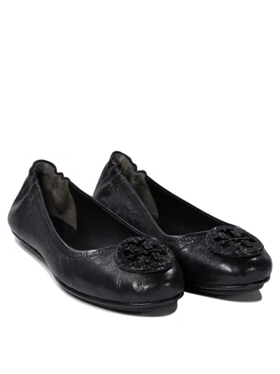 Tory Burch Logo-plaque Leather Ballerina Pumps In Black