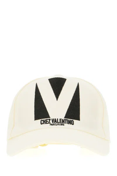 Valentino Ivory Cotton Baseball Cap In Neutral