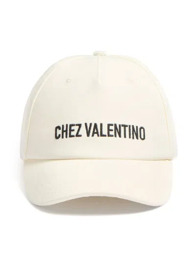 Valentino Garavani Ivory Cotton Baseball Cap With Adjustable Embroidered Logo In Neutral