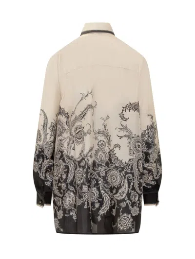 Zimmermann White Floral And Paisley Print Shirt With Contrasting Trim In Multi