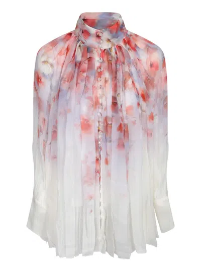 Zimmermann Crush Pleated Floral-print Crepon Blouse In White