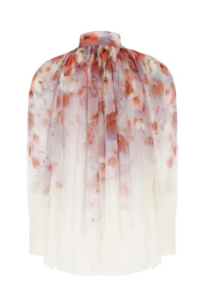 Zimmermann Crush Pleated Floral-print Crepon Blouse In White