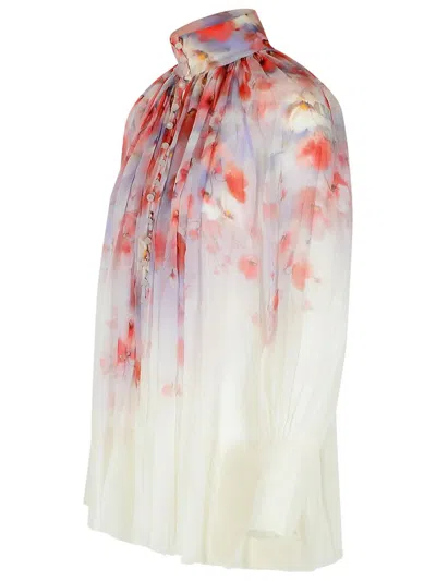 Zimmermann Crush Pleated Floral-print Crepon Blouse In White
