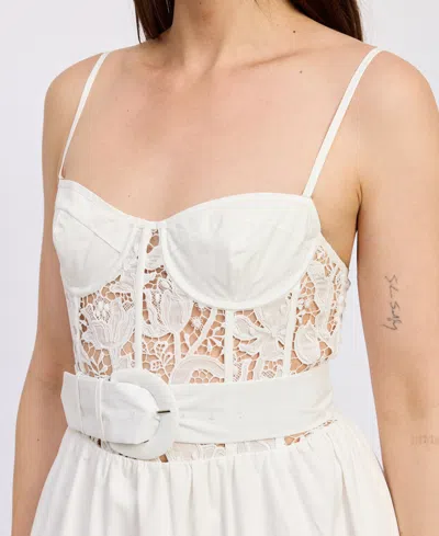 En Saison Marisol Lace Bustier Belted Midi Dress In Neutral
