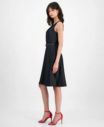 Tahari Asl Pleat Belted Fit & Flare Dress