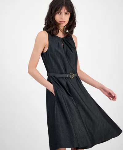 Tahari Asl Pleat Belted Fit & Flare Dress