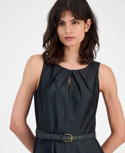 Tahari Asl Pleat Belted Fit & Flare Dress