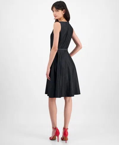 Tahari Asl Pleat Belted Fit & Flare Dress