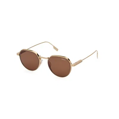 Zegna 52mm Round Polarized Sunglasses In Brown