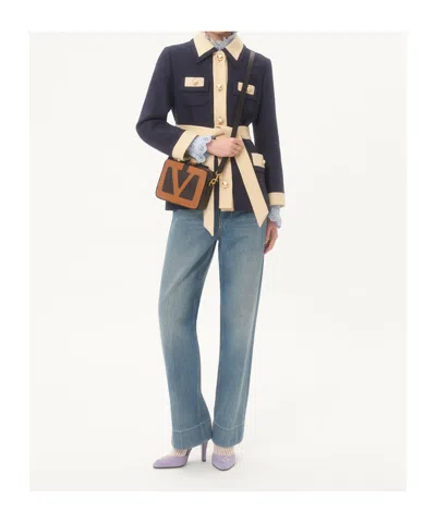 Valentino Collared Single-breasted Coat Jacket With Belted Waist In Animal Print