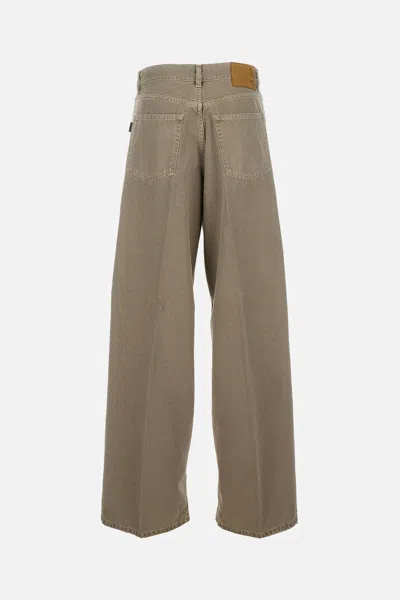 Haikure Wide Denim Pants With Relaxed Fit And Classic Five-pocket Styling In Brown