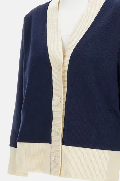 Thom Browne Contrasting-trim V-neck Cardigan In Blue