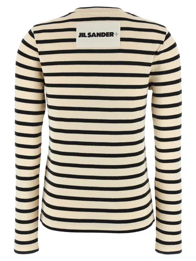 Jil Sander Fine Ribbed Off-white And Black Crew Neck Sweater