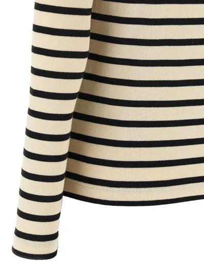 Jil Sander Fine Ribbed Off-white And Black Crew Neck Sweater