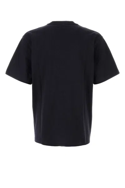 Jw Anderson Blue Crewneck T-shirt With Logo Embroidery On The Front In Black