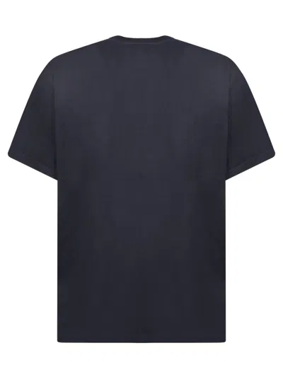 Jw Anderson Blue Crewneck T-shirt With Logo Embroidery On The Front In Black