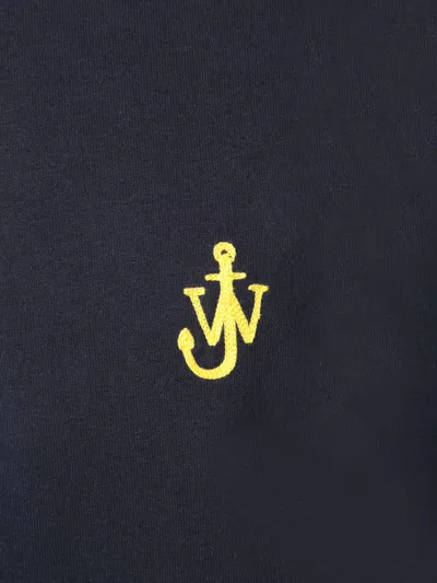 Jw Anderson Blue Crewneck T-shirt With Logo Embroidery On The Front In Black