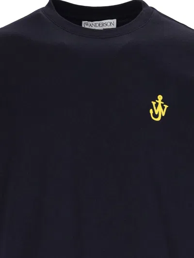 Jw Anderson Blue Crewneck T-shirt With Logo Embroidery On The Front In Black