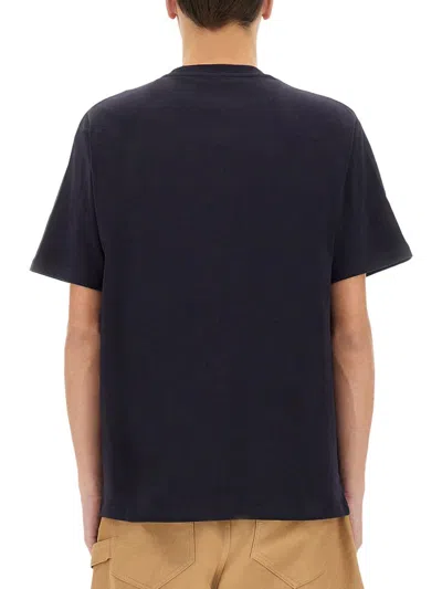 Jw Anderson Blue Crewneck T-shirt With Logo Embroidery On The Front In Black