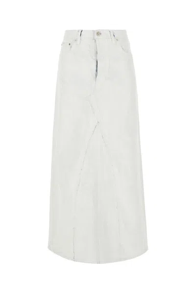 Maison Margiela Coated Denim Long Skirt In White