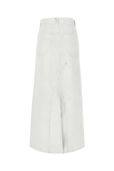 Maison Margiela Coated Denim Long Skirt In White